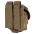 The Condor Single Frag Grenade Pouch in tan features two vertical straps with snap buttons for secure attachment to gear or a belt, making it ideal for everyday carry or bushcraft needs.
