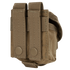The Condor Single Frag Grenade Pouch in tan features two vertical straps with snap buttons for secure attachment to gear or a belt, making it ideal for everyday carry or bushcraft needs.