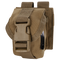 The Condor Single Frag Grenade Pouch is a tan tactical pouch with durable fabric, a large plastic buckle, flap closure, and back attachment straps—ideal for military or law enforcement use.