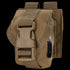 The Condor Single Frag Grenade Pouch is a tan tactical pouch with durable fabric, a large plastic buckle, flap closure, and back attachment straps—ideal for military or law enforcement use.