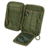 The Condor Pocket Pouch is an open green tactical organizer with multiple compartments, pockets, elastic straps, and a mesh zippered section, displayed on a white background.