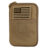 The Condor Pocket Pouch is a tan zippered organizer with a mesh front pocket and a subdued embroidered American flag patch, perfect for military or shooting range use.