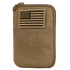 The Condor Pocket Pouch is a tan zippered organizer with a mesh front pocket and a subdued embroidered American flag patch, perfect for military or shooting range use.