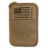 The Condor Pocket Pouch is a tan zippered organizer with a mesh front pocket and a subdued embroidered American flag patch, perfect for military or shooting range use.