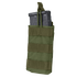 The Condor Single M4/M16 Open-Top Mag Pouch in Olive Drab holds two black rifle magazines, displayed against a white background.