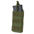 The Condor Single M4/M16 Open-Top Mag Pouch in Olive Drab holds two black rifle magazines, displayed against a white background.