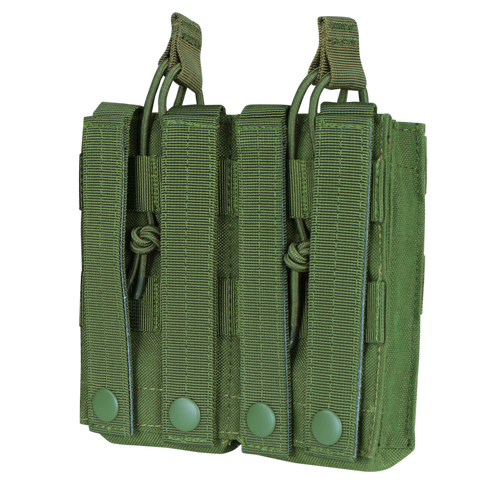 Condor Double M4/M16 Open-Top Mag Pouch in Scorpion OCP, features MOLLE webbing and holds two rifle magazines securely for tactical use.
