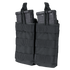 The Condor Double M4/M16 Open-Top Mag Pouch is a black tactical pouch for EDC or military use, holding two rifle magazines with MOLLE webbing and secure retention straps.