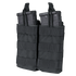 The Condor Double M4/M16 Open-Top Mag Pouch is a black tactical pouch for EDC or military use, holding two rifle magazines with MOLLE webbing and secure retention straps.
