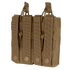 The Condor Double M4/M16 Open-Top Mag Pouch is a tan MOLLE pouch with two compartments and snap-button straps for attachment, made from durable fabric.