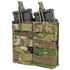 The Condor Double M4/M16 Open-Top Mag Pouch in Scorpion OCP holds two black rifle magazines, featuring pull tabs and front MOLLE webbing for easy attachment.