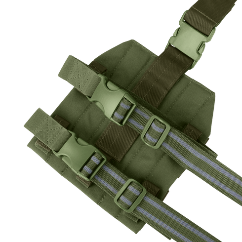 Olive green Condor Drop Leg Platform featuring adjustable straps, plastic buckles, and reinforced stitching shown on a white background.