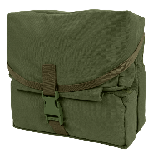 The Condor Fold-Out Medical Bag in Olive Drab is a rectangular, military-style pouch with a flap cover secured by a plastic buckle and strap.