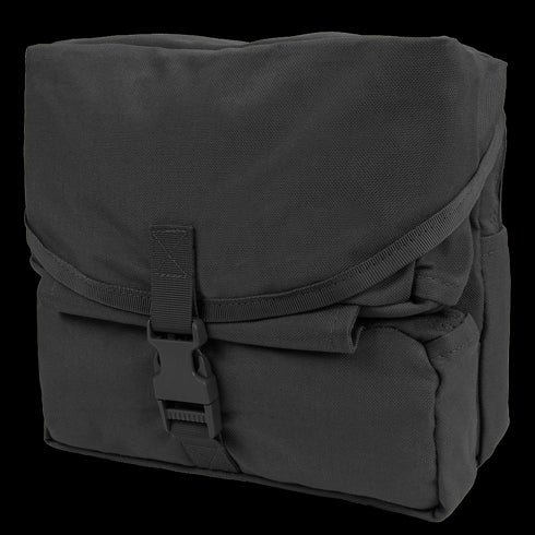 The Condor Fold-Out Medical Bag is a black, rectangular pouch with a flap cover secured by a plastic buckle closure.