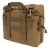 Condor Fold-Out Medical Bag in tan features MOLLE webbing, dual carry handles, a side zipper pocket, and metal clips on reinforced attachment points.