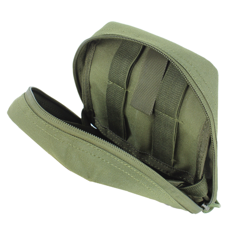 The Condor EMT Pouch - MultiCam is a compact zippered case made of durable fabric, partially open to display interior elastic loops for organized storage.