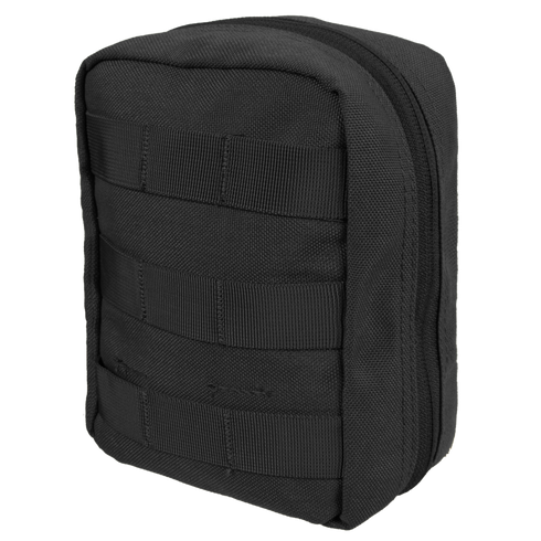 The Condor EMT Pouch is a black utility pouch with zipper closure and horizontal webbing straps, ideal for bushcraft adventures or organizing your gear at the range.