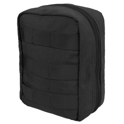 The Condor EMT Pouch is a black utility pouch with zipper closure and horizontal webbing straps, ideal for bushcraft adventures or organizing your gear at the range.
