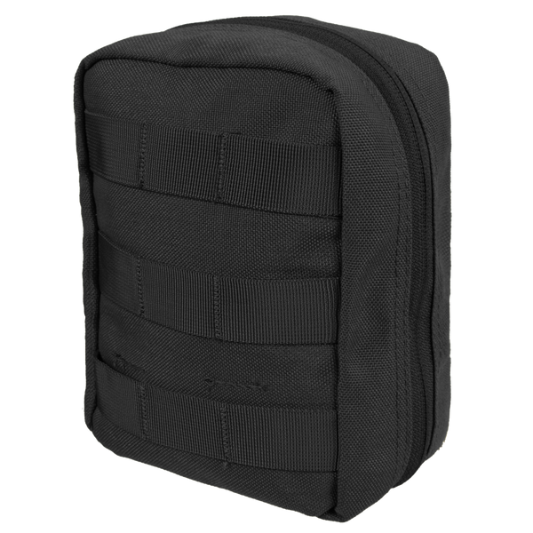 The Condor EMT Pouch is a black utility pouch with zipper closure and horizontal webbing straps, ideal for bushcraft adventures or organizing your gear at the range.