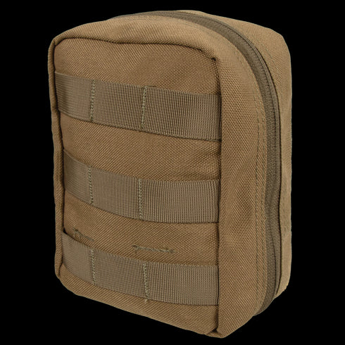 The Condor EMT Pouch is a small, rectangular tan pouch with MOLLE webbing on the front and top-side zipper closure—perfect for carrying EDC or bushcraft essentials.