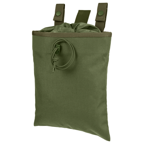 The Condor 3-Fold Mag Recovery Pouch in Olive Drab features snap-fastened straps, a drawstring closure, and an extra cord on the front for secure and convenient storage.