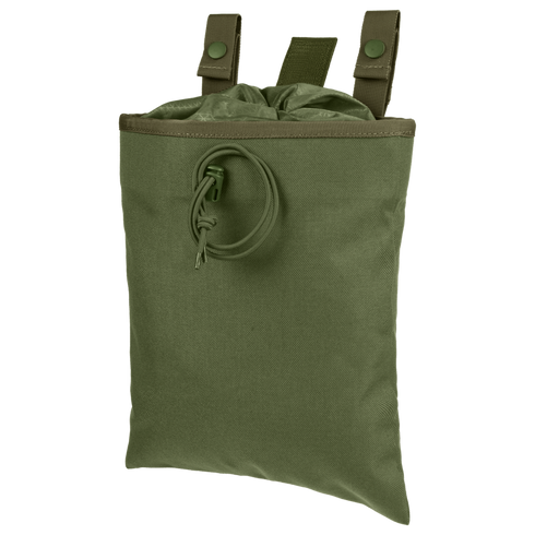 The Condor 3-Fold Mag Recovery Pouch in Olive Drab features snap-fastened straps, a drawstring closure, and an extra cord on the front for secure and convenient storage.