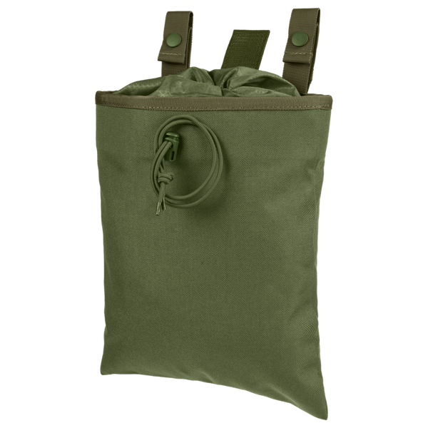 The Condor 3-Fold Mag Recovery Pouch in Olive Drab features snap-fastened straps, a drawstring closure, and an extra cord on the front for secure and convenient storage.