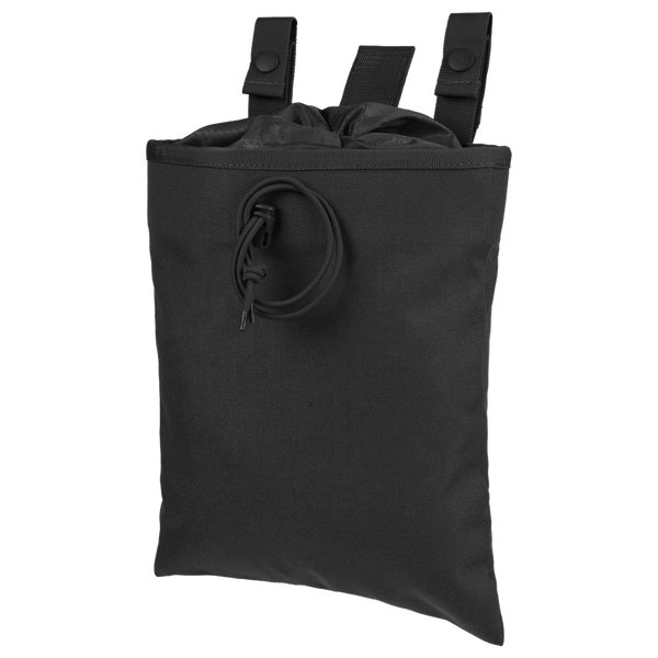 The Condor 3-Fold Mag Recovery Pouch is a black fabric pouch with a drawstring closure and two snap-button straps for attaching to gear—ideal for use at the shooting range or by law enforcement professionals.