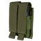 The Condor Double Pistol Mag Pouch in Olive Drab features two compartments, each holding a magazine, with secure flap closures.