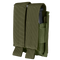 The Condor Double Pistol Mag Pouch in Olive Drab features two compartments, each holding a magazine, with secure flap closures.
