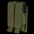 The Condor Double Pistol Mag Pouch in Olive Drab features two compartments, each holding a magazine, with secure flap closures.