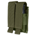 The Condor Double Pistol Mag Pouch in Olive Drab features two compartments, each holding a magazine, with secure flap closures.