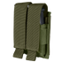 The Condor Double Pistol Mag Pouch in Olive Drab features two compartments, each holding a magazine, with secure flap closures.