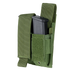 The Condor Double Pistol Mag Pouch in MultiCam Black securely holds a black pistol magazine, with the Velcro flap partially open—ideal for EDC or bushcraft use.