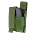 The Condor Double Pistol Mag Pouch in MultiCam Black securely holds a black pistol magazine, with the Velcro flap partially open—ideal for EDC or bushcraft use.