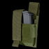 The Condor Double Pistol Mag Pouch in green features a Velcro flap and securely holds a partially inserted black pistol magazine.