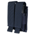 The Condor Double Pistol Mag Pouch features two compartments with flap covers in navy blue, designed to securely carry extra magazines—perfect for law enforcement or shooting range use.