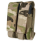 The Condor Double Pistol Mag Pouch in MultiCam holds two black magazines in separate slots, each secured by Velcro flaps.