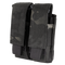 The Condor Double Pistol Mag Pouch in MultiCam Black securely holds ammunition magazines with two flaps and reinforced stitching.