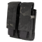 The Condor Double Pistol Mag Pouch in MultiCam Black securely holds ammunition magazines with two flaps and reinforced stitching.