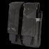 The Condor Double Pistol Mag Pouch in MultiCam Black securely holds ammunition magazines with two flaps and reinforced stitching.
