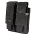 The Condor Double Pistol Mag Pouch in MultiCam Black securely holds ammunition magazines with two flaps and reinforced stitching.
