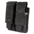 The Condor Double Pistol Mag Pouch in MultiCam Black securely holds ammunition magazines with two flaps and reinforced stitching.