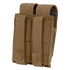 The Condor Double Pistol Mag Pouch is a tan nylon tactical pouch with two compartments, flap covers, and snap button closures—ideal for law enforcement or bushcraft use.