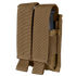 The Condor Double Pistol Mag Pouch in tan features two nylon compartments with hook-and-loop flaps for secure magazine storage—ideal for military or law enforcement users.