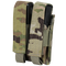 The Condor Double Pistol Mag Pouch in Scorpion OCP holds two magazines, shown partially inserted in its camouflage-patterned design.