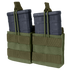 Two black rifle magazines are secured in a Condor Double M14 Open-Top Mag Pouch in Olive Drab, featuring MOLLE webbing and retention straps.