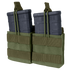 Two black rifle magazines are secured in a Condor Double M14 Open-Top Mag Pouch in Olive Drab, featuring MOLLE webbing and retention straps.