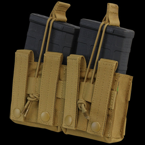 The Condor Double M14 Open-Top Mag Pouch in Scorpion OCP securely holds two rifle mags with elastic retention, ideal for military or first responders.
