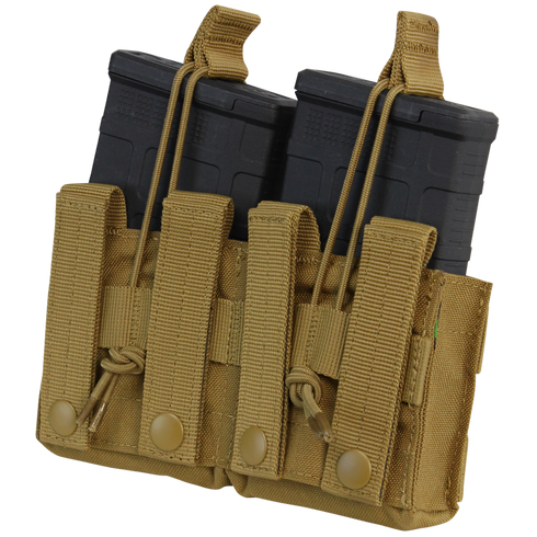 The Condor Double M14 Open-Top Mag Pouch in Scorpion OCP securely holds two rifle mags with elastic retention, ideal for military or first responders.